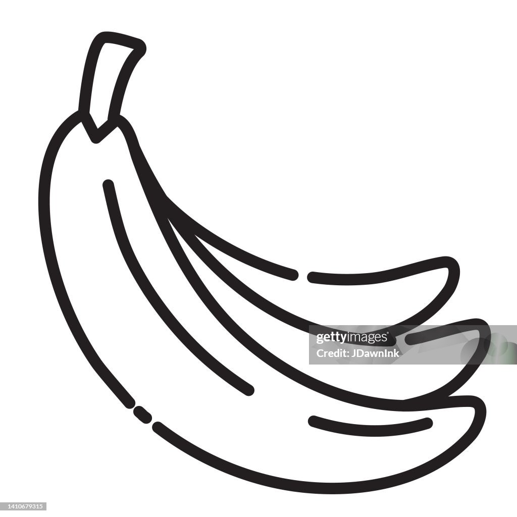 Whole and sliced fresh fruit banana bunch thin line Icon - editable stroke