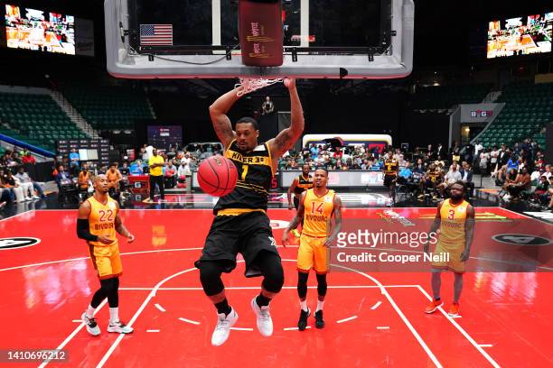 McDaniels of the Killer 3's dunks against Bivouac during BIG3 Week Six at Comerica Center on July 24, 2022 in Frisco, Texas.