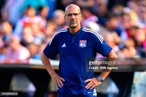 Peter Bosz of Olympique Lyon during the Pre-season friendly match between Feyenoord and Olympique Lyon at Stadion Feyenoord on July 24, 2022 in...