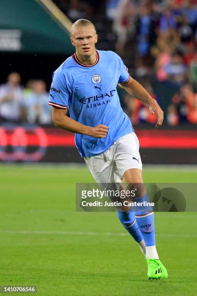 Erling Haaland of Manchester City on the field during the pre-season friendly match between Bayern Munich and Manchester City at Lambeau Field on...