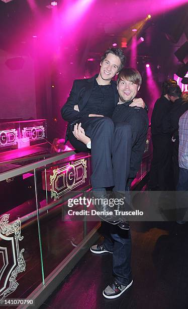 Devon Werkheiser and Jareb Deplaise during their special appearance at Chateau Nightclub & Gardens on March 9, 2012 in Las Vegas, Nevada.