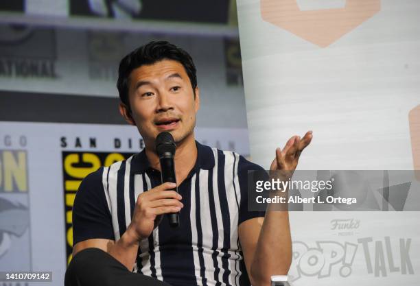 Simu Liu speaks onstage at Funko: Pop Talk Live! Panel during 2022 Comic-Con International: San Diego at San Diego Convention Center on July 24, 2022...