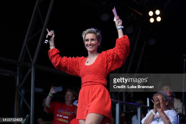 Vicky McClure performs with Our Dementia Choir during the 2022 Splendour Festival at Wollaton Park on July 24, 2022 in Nottingham, England.