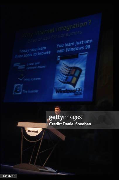 Chairman and Chief Software Architect of Microsoft Corporation Bill Gates speaks at Comdex 98 April 21, 1998 in Chicago, IL. Gates created Microsoft...