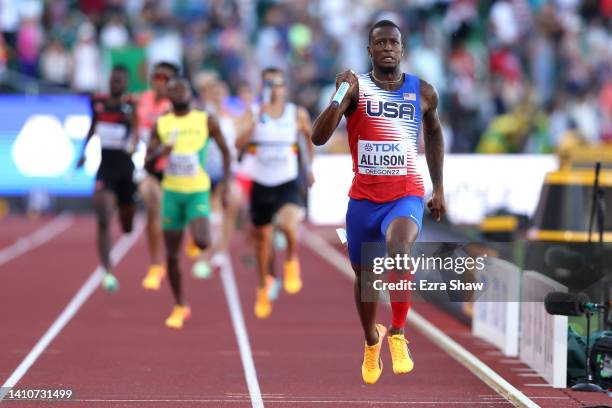 Champion Allison of Team United States competes in the Men's 4x400m Relay Final on day ten of the World Athletics Championships Oregon22 at Hayward...