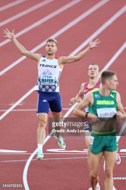 Kevin Mayer of Team France reacts after competing in the Men's Decathlon 1500m on day ten of the World Athletics Championships Oregon22 at Hayward...