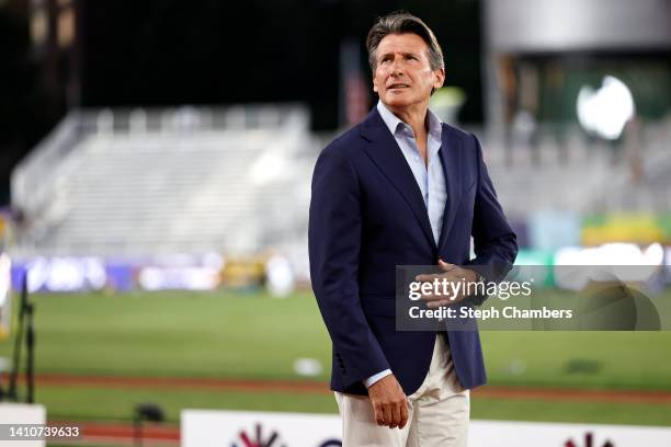 President of World Athletics Sebastian Coe looks on during the closing ceremony on day ten of the World Athletics Championships Oregon22 at Hayward...