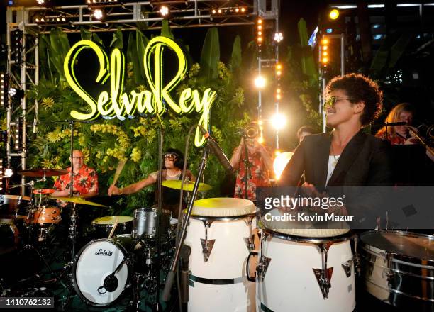 Co-Owners of SelvaRey Rum Anderson .Paak and Bruno Mars perform onstage with La Verdad during the SelvaRey Pina Colada Party Hosted by Bruno Mars &...