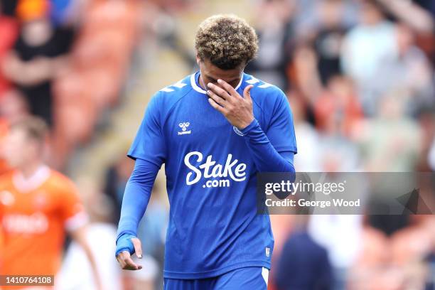 Dele Alli of Everton reacts during the Pre-Season Friendly match between Blackpool and Everton at Bloomfield Road on July 24, 2022 in Blackpool,...