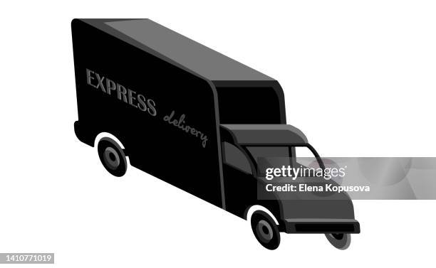 ilustraciones, imágenes clip art, dibujos animados e iconos de stock de el concepto de entrega rápida en todo el mundo y comercio electrónico. camión en vista isométrica de estilo plano sobre fondo blanco aislado. infografías de pedidos en línea, página web, diseño de aplicaciones. - camión frigorífico