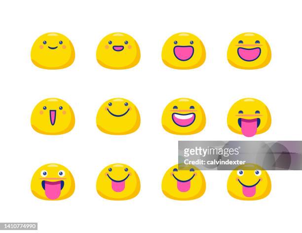 emoticons kollektion niedliche chubyy und glück - stick out tongue emoji stock-grafiken, -clipart, -cartoons und -symbole