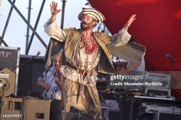 Italian singer Jovanotti pseudonym of Lorenzo Cherubini during the concert on the beach in Marina di Cerveteri. Rome , July 23rd, 2022