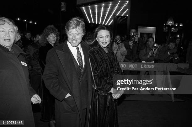 Movie stars Robert Redford and Lena Olin arrives at the premiere of the movie Havana outside Ziegfeld Theater on December 12, 1990 in New York, NY,...