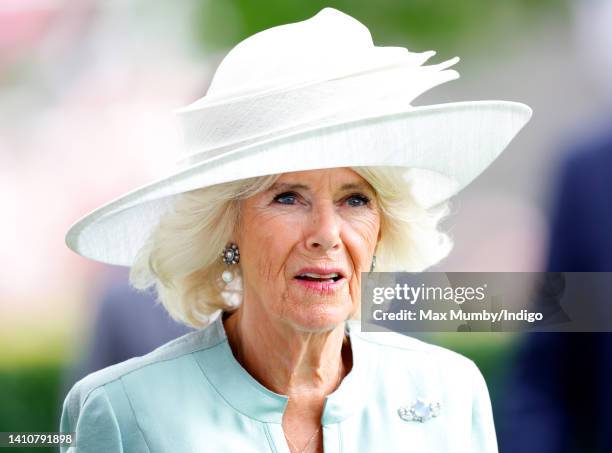 Camilla, Duchess of Cornwall attends the QIPCO King George Diamond Day, where she presented the prizes to the winners of The King George VI and Queen...