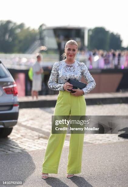 Karo Kauer attends the Riani Fashion Festival on July 23, 2022 in Dusseldorf, Germany.