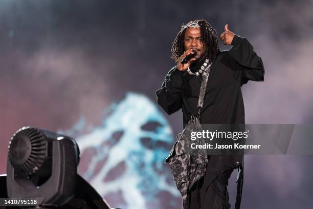 Rapper Kendrick Lamar performs onstage during day three of Rolling Loud Miami 2022 at Hard Rock Stadium on July 24, 2022 in Miami Gardens, Florida.