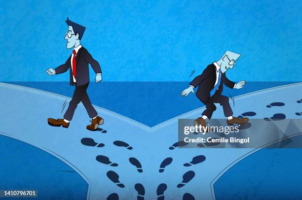 following footsteps - different path stock illustrations
