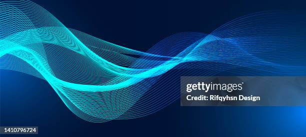 abstract blue wavy line particle technology background - gold atom structure stock illustrations
