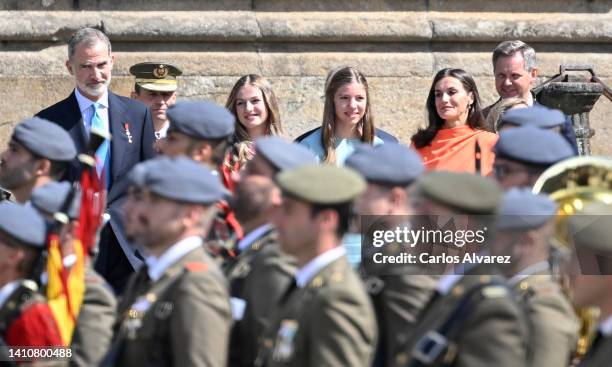 King Felipe VI of Spain, Princess Leonor of Spain, Princess Sofia of Spain and Queen Letizia of Spain attend the national offering to the apostle...