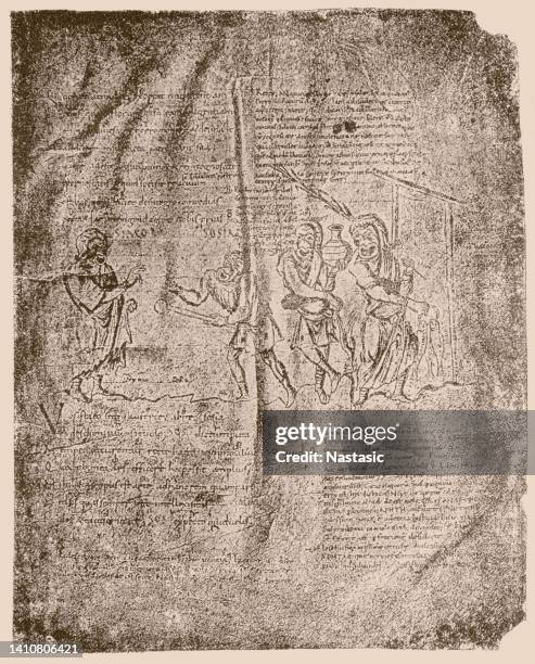 the vatican terence (terentius vaticanus), or codex vaticanus latinus 3868, is a 9th-century illuminated manuscript of the latin comedies of publius terentius afer, housed in the vatican library - alphabet calligraphy fonts stock illustrations