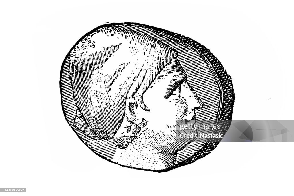 Ancient coin depicting the effigy of Sappho