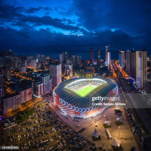 beautiful night skyline of modern seaside city - batumi stock pictures, royalty-free photos & images
