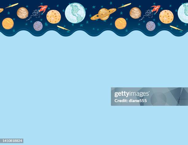 vibrant color outer space border template with copy space - notice board stock illustrations