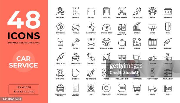 car service editable stroke line icons - kompressor stock-grafiken, -clipart, -cartoons und -symbole