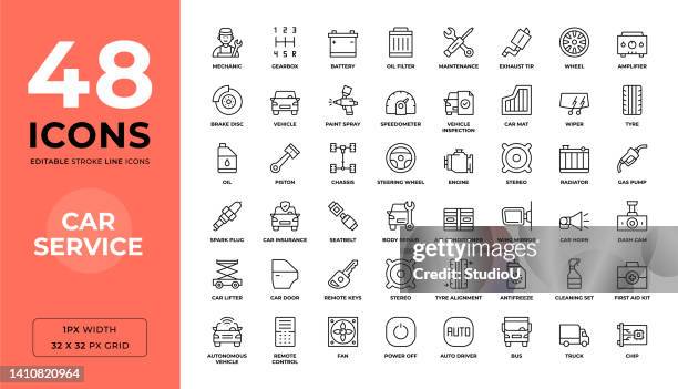 car service editable stroke line icons - car parts stock-grafiken, -clipart, -cartoons und -symbole