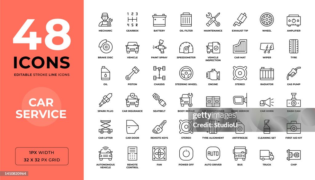 Car Service Editable Stroke Line Icons