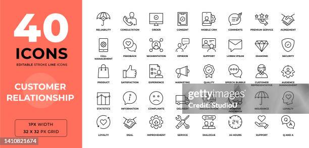 customer relationship editable stroke line icons - complaining stock illustrations stock illustrations