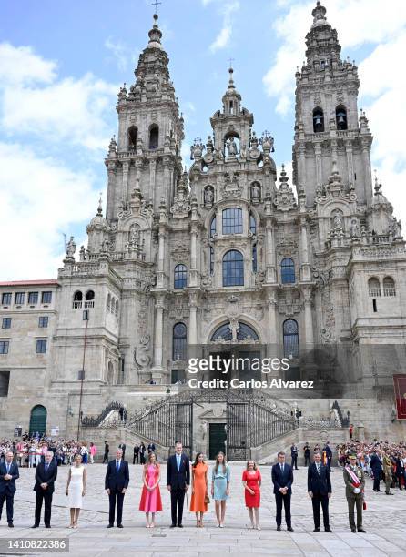 General view as Princess Leonor of Spain, King Felipe VI of Spain, Queen Letizia of Spain, Princess Sofia of Spain and dignitaries pose as they...