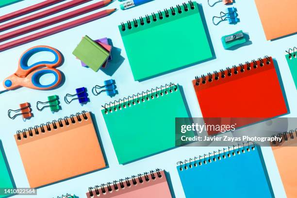 stationery on blue background - pencil with rubber stock pictures, royalty-free photos & images