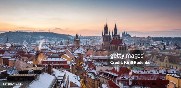 historical center of prague in winter - hradcany castle stock pictures, royalty-free photos & images