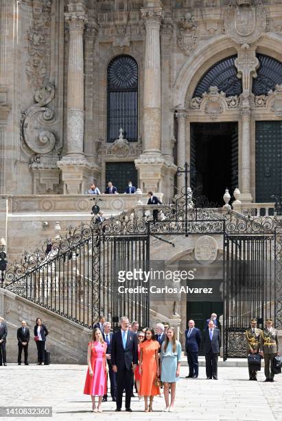 Princess Leonor of Spain, King Felipe VI of Spain, Queen Letizia of Spain and Princess Sofia of Spain as they depart the national offering to the...