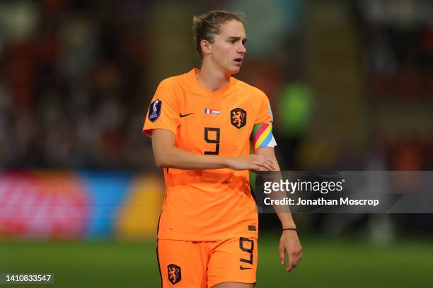Vivianne Miedema of Netherlands reacts during the UEFA Women's Euro England 2022 Quarter Final match between France and Netherlands at The New York...