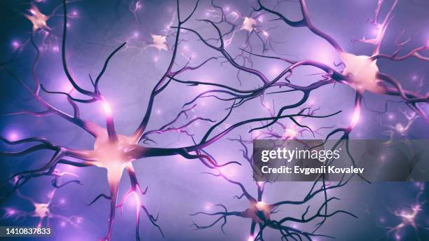 visualization of neurons and neural network with signals - neural network stock pictures, royalty-free photos & images