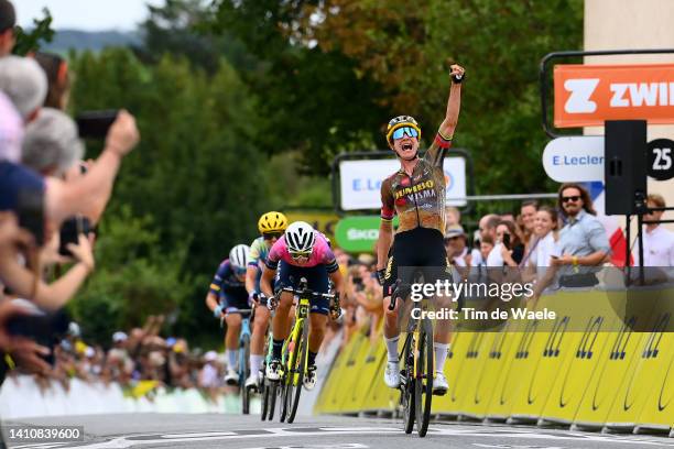 Marianne Vos of Netherlands and Jumbo Visma Women Team celebrates winning ahead of Silvia Persico of Italy and Team Valcar - Travel & Service,...