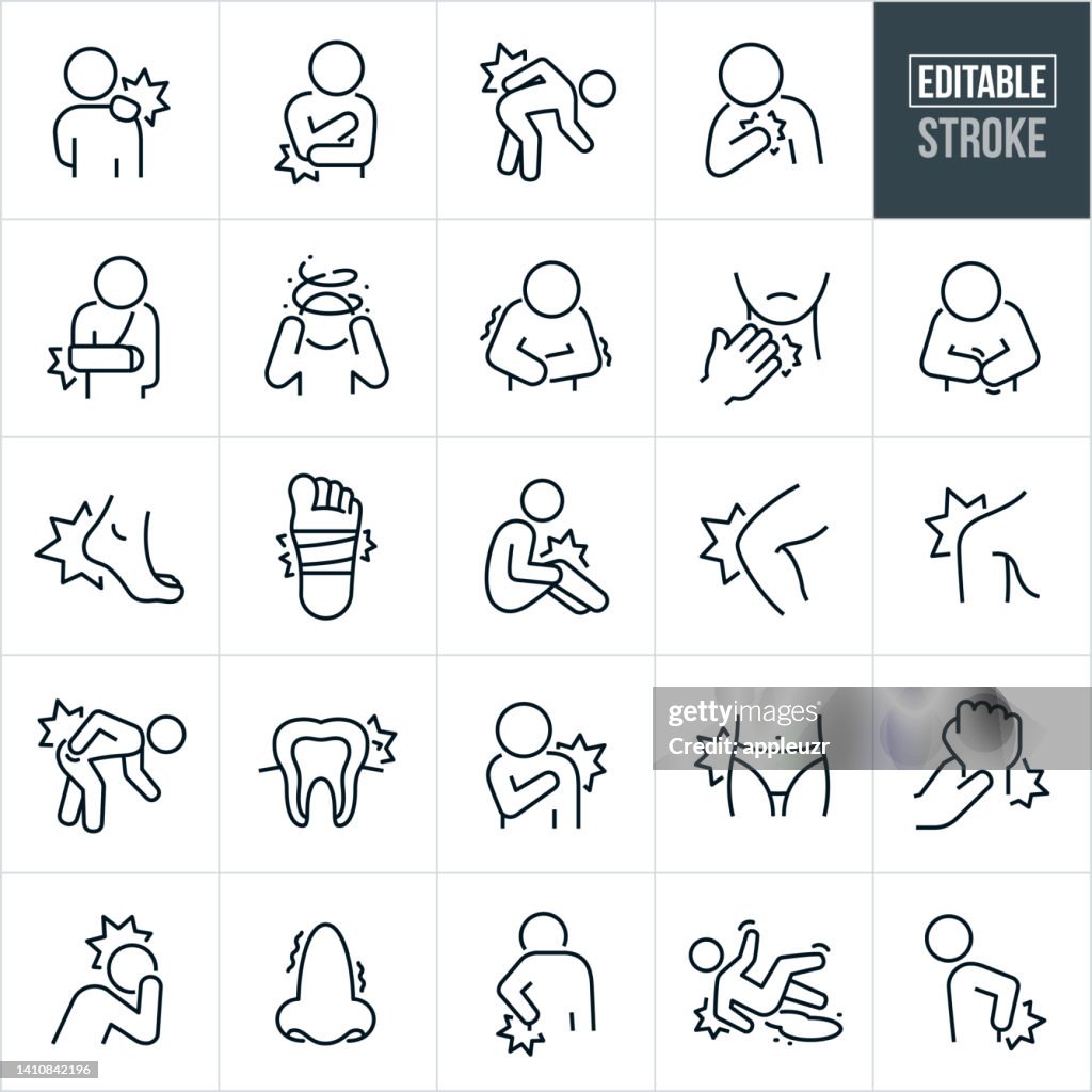 Pain And Discomfort Thin Line Icons - Editable Stroke