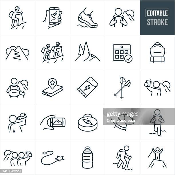 stockillustraties, clipart, cartoons en iconen met hiking thin line icons - editable stroke - shoes top view