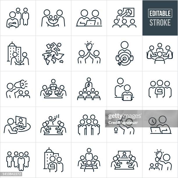 business people thin line icons - editable stroke - employee 幅插畫檔、美工圖案、卡通及圖標