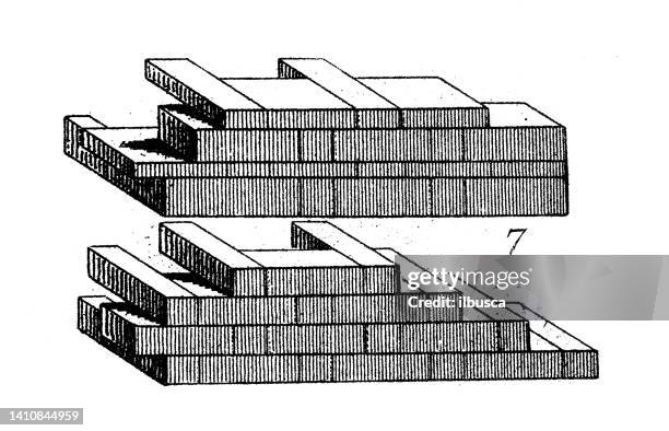 ilustraciones, imágenes clip art, dibujos animados e iconos de stock de ilustración antigua: construcciones y arquitectura: técnicas de albañilería - bloque de hormigón