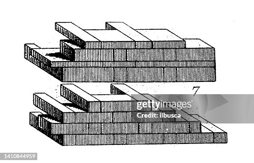 Antique illustration: constructions and architecture: Bricklaying techniques Antique illustration: constructions and architecture: Bricklaying techniques