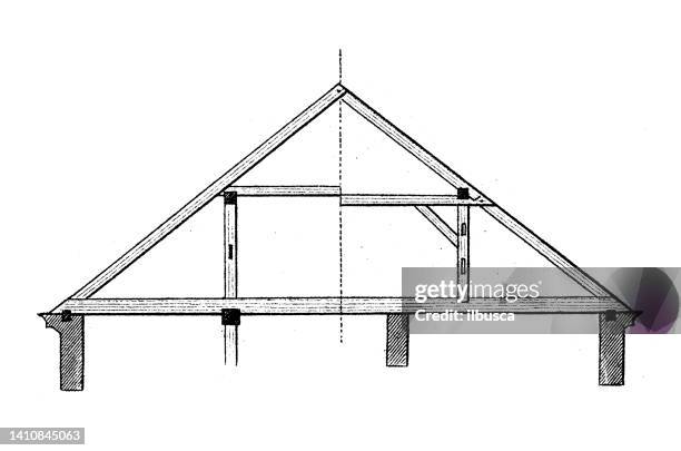 antique illustration: constructions and architecture: timber frames and joints - timber building construction stock illustrations