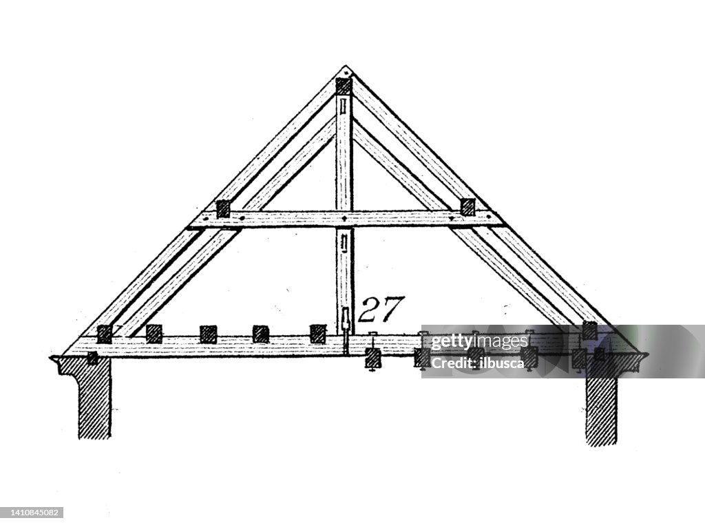 Timber Frame Annotation Antique Illustration Constructions And Architecture Timber Frames And ...