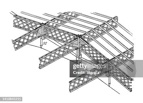 Antique illustration: constructions and architecture: Timber frames and joints Antique illustration: constructions and architecture: Timber frames and joints