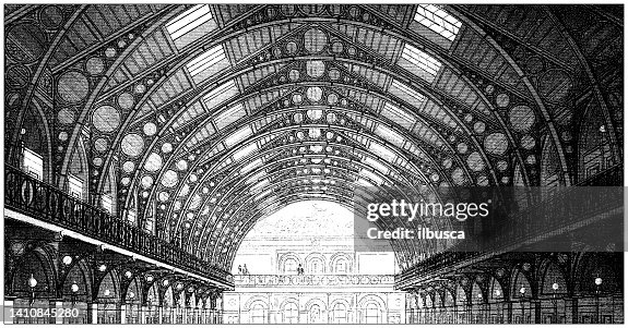 Antique illustration: constructions and architecture: Steel structure construction frame, Diana Bath, Vienna Antique illustration: constructions and architecture: Steel structure construction frame, Diana Bath, Vienna
