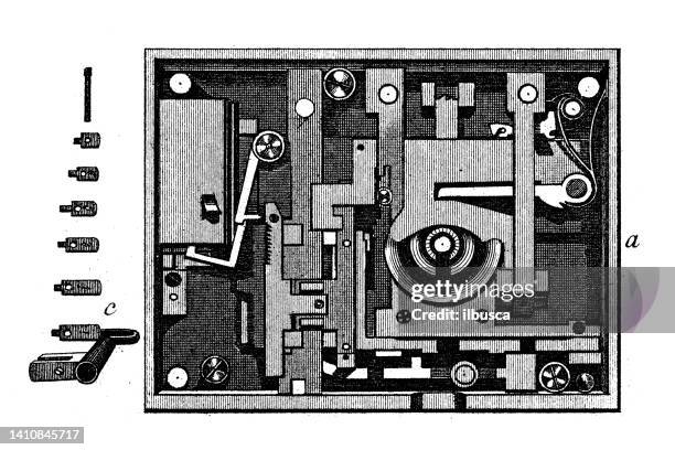 antique illustration: constructions and architecture: door and window locks and hinges - closing shutter stock illustrations