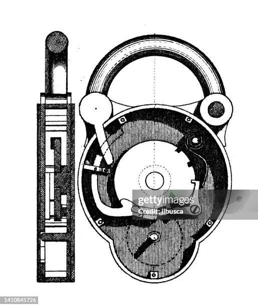 antique illustration: constructions and architecture: door and window locks and hinges - closing shutter stock illustrations