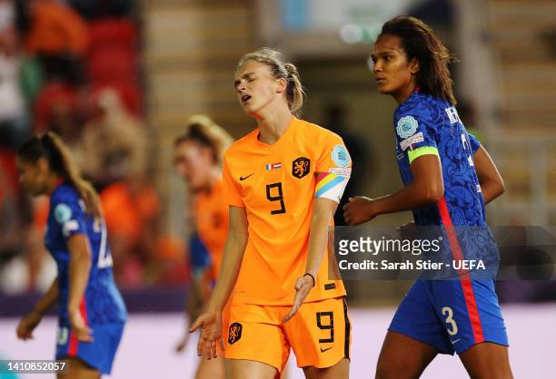Vivianne Miedema of The Netherlands reacts during the UEFA Women's Euro England 2022 Quarter Final match between France and Netherlands at The New...